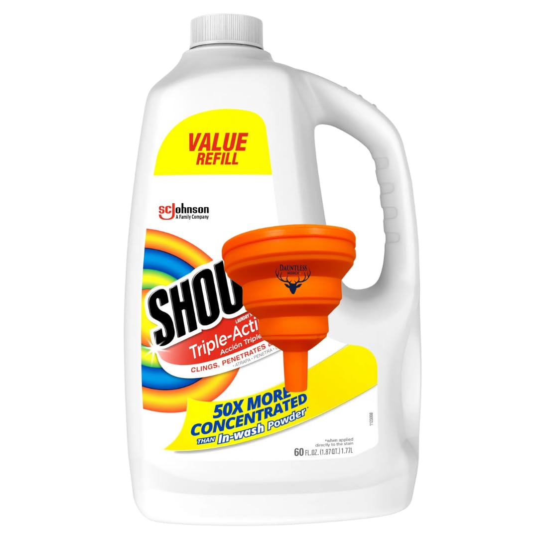 Shout Stain Remover Refill, Triple-Acting Spot Treatment 60 Fluid Ounce, (Pack of 2), Bundled with a Easy Fill Funnel (color may vary)