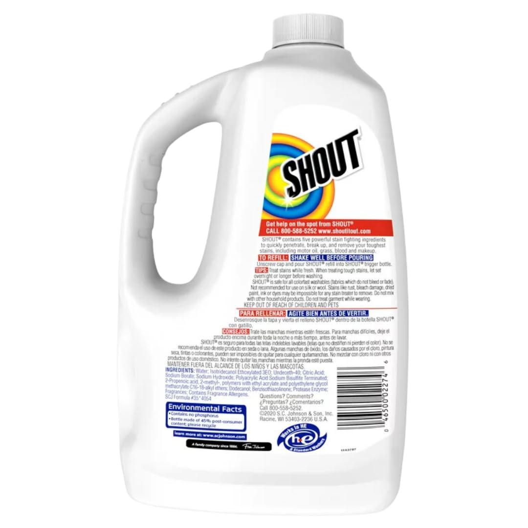 Shout Stain Remover Refill, Triple-Acting Spot Treatment 60 Fluid Ounce, (Pack of 2), Bundled with a Easy Fill Funnel (color may vary)