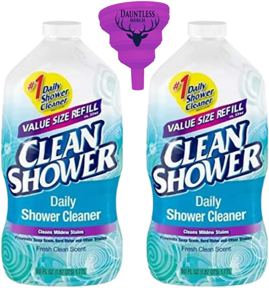 Clean Shower Daily Shower Cleaner Refill 60 fl oz, 2 Pack Funnel (color may vary) bundle