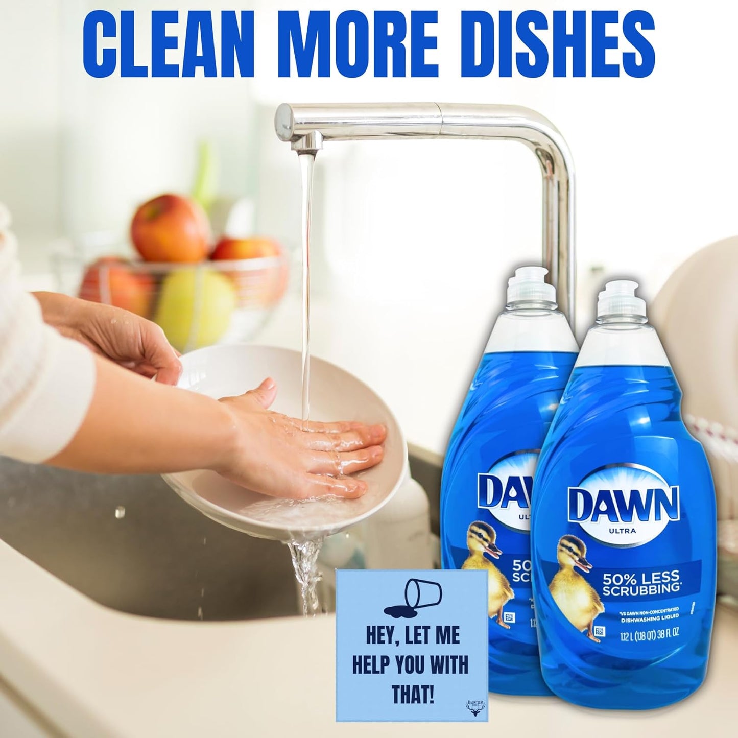 Dawn, Ultra Dishwashing Liquid, New Scent,  76 Oz Total Dish Detergent, Pack of 2-38 Oz Dish Soap Liquid, Bundle with 8x8 Inch, Let Me Help You With That - Dish Cloth