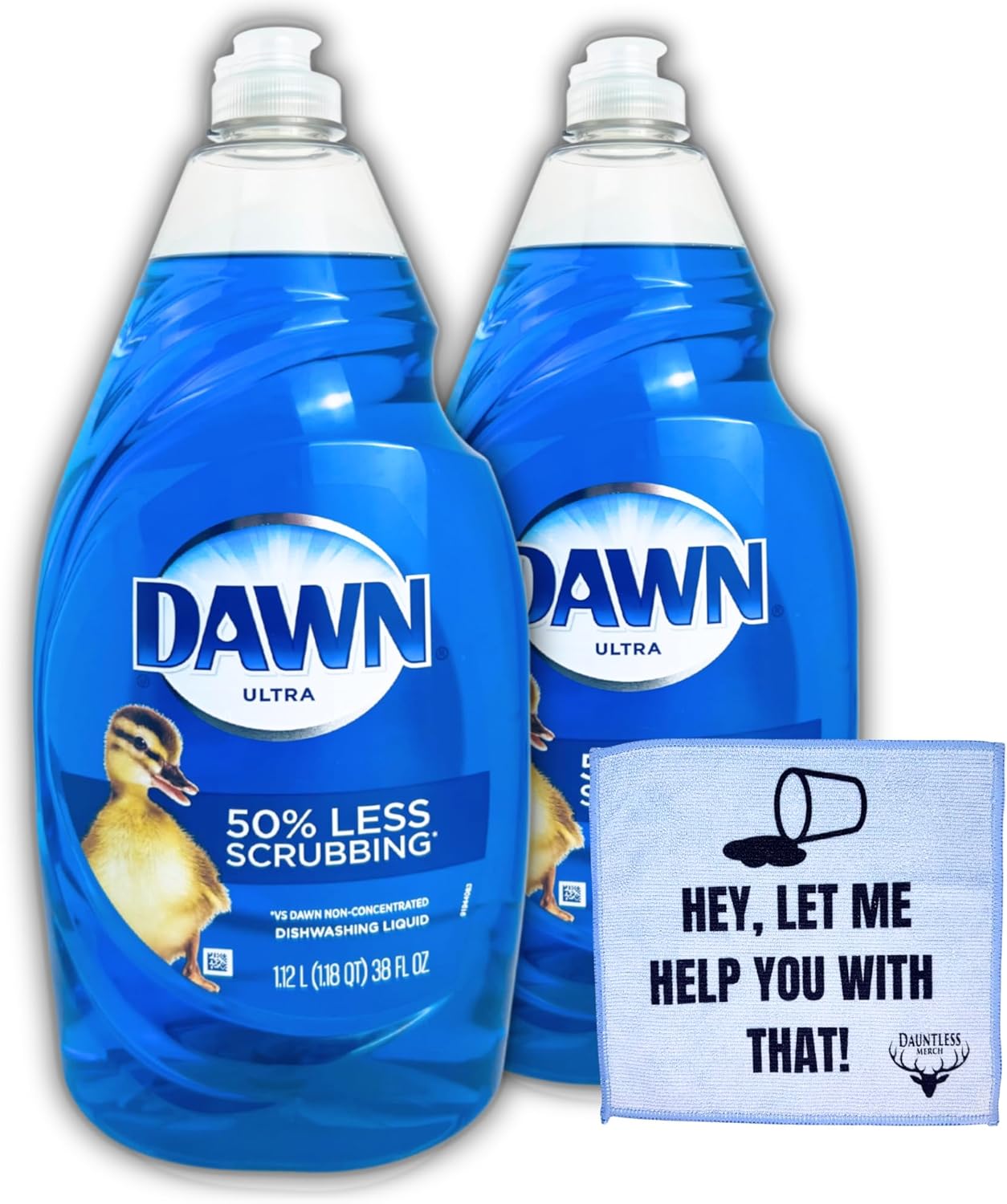 Dawn, Ultra Dishwashing Liquid, New Scent,  76 Oz Total Dish Detergent, Pack of 2-38 Oz Dish Soap Liquid, Bundle with 8x8 Inch, Let Me Help You With That - Dish Cloth